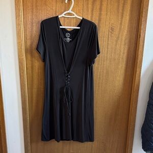 Black Lace-Up T-Shirt Dress